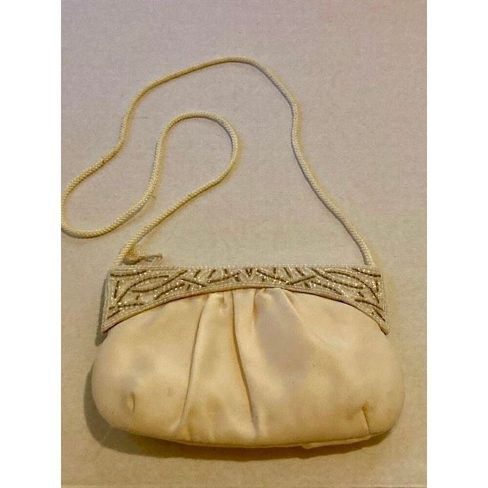Vintage GENIE Cream Beaded Evening Bag Purse w/ Handle Made in Korea Statement